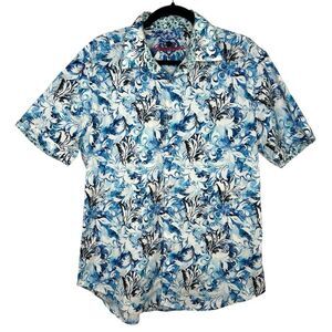 Robert Graham Men’s Large Classic Fit Short Sleeve Button Up Shirt Blue Paisley